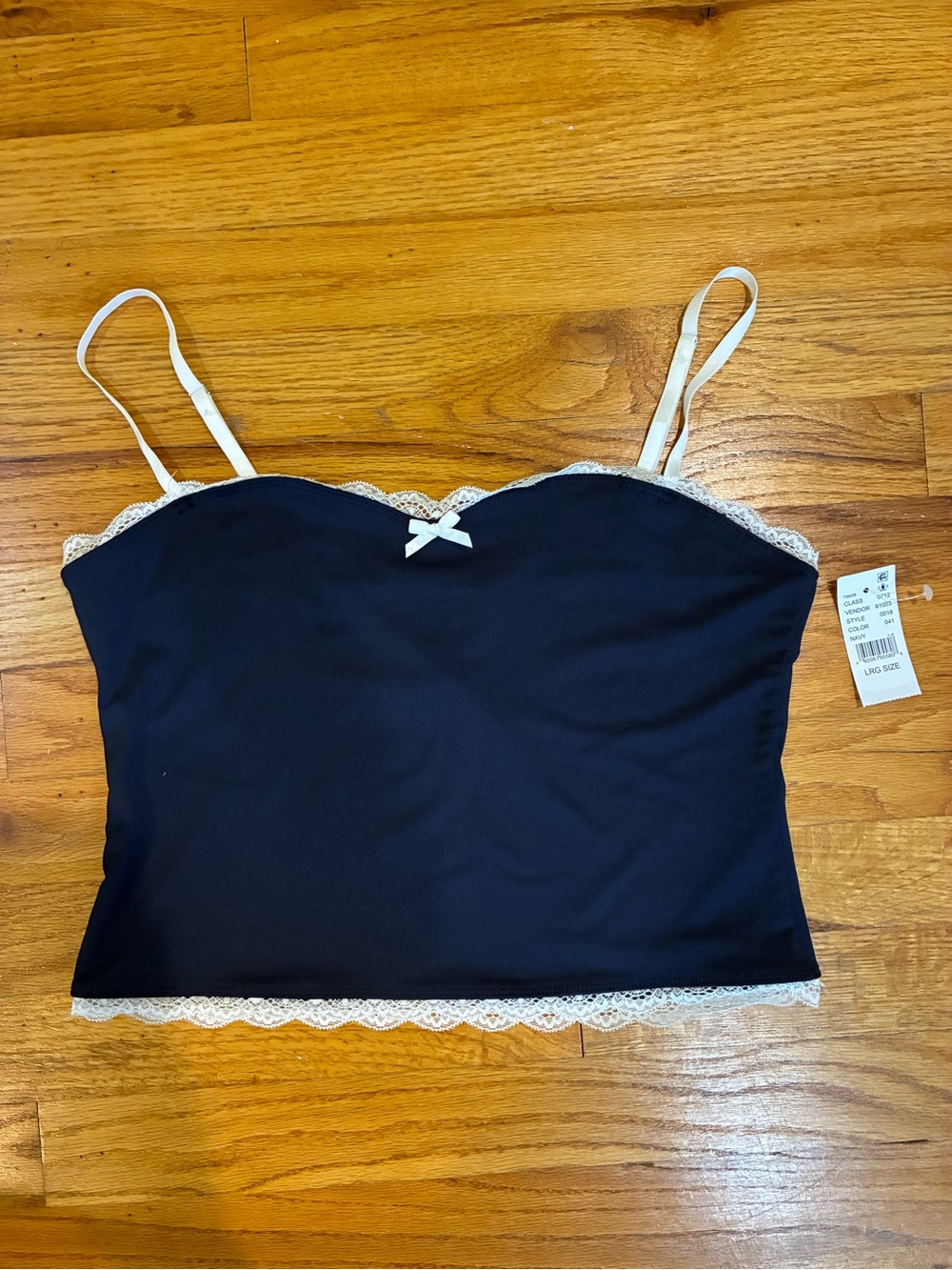 NWT Navy Lace-Trim Cami Top with Bow